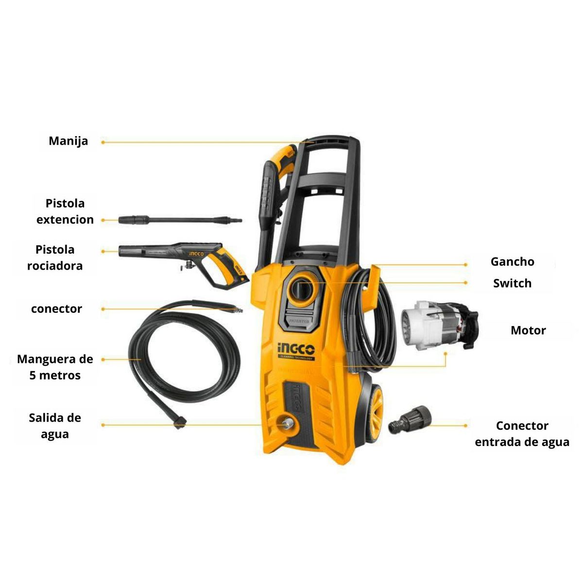 INGCO TOOLS - Hidrolavadora Industrial Electrica 1800W Ingco