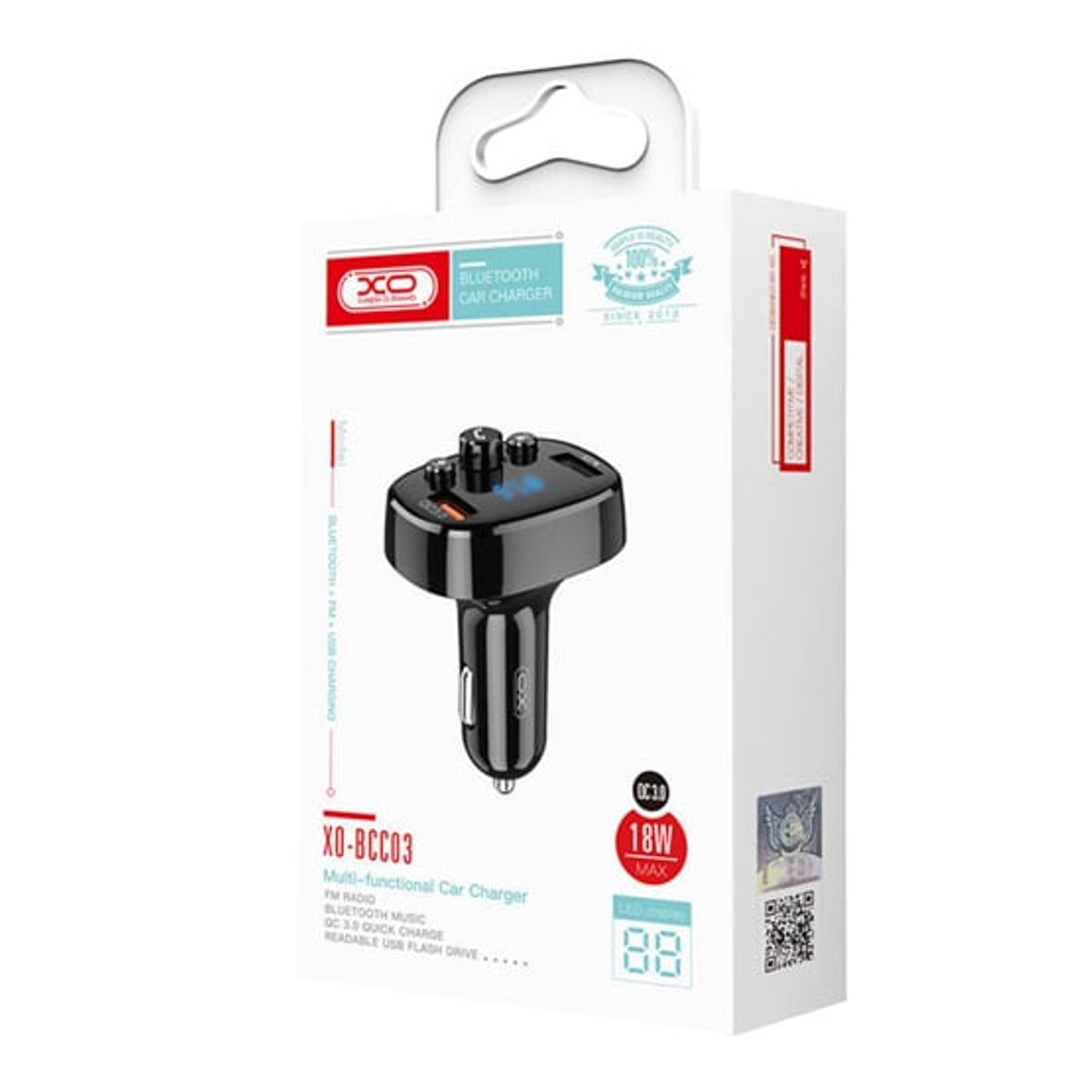 XO SIMPLE IS BEAUTY - CARGADOR DE COCHE BLUETOOTH XO BCC03 CON REPRODUCTOR FM/MP3 - NEGRO