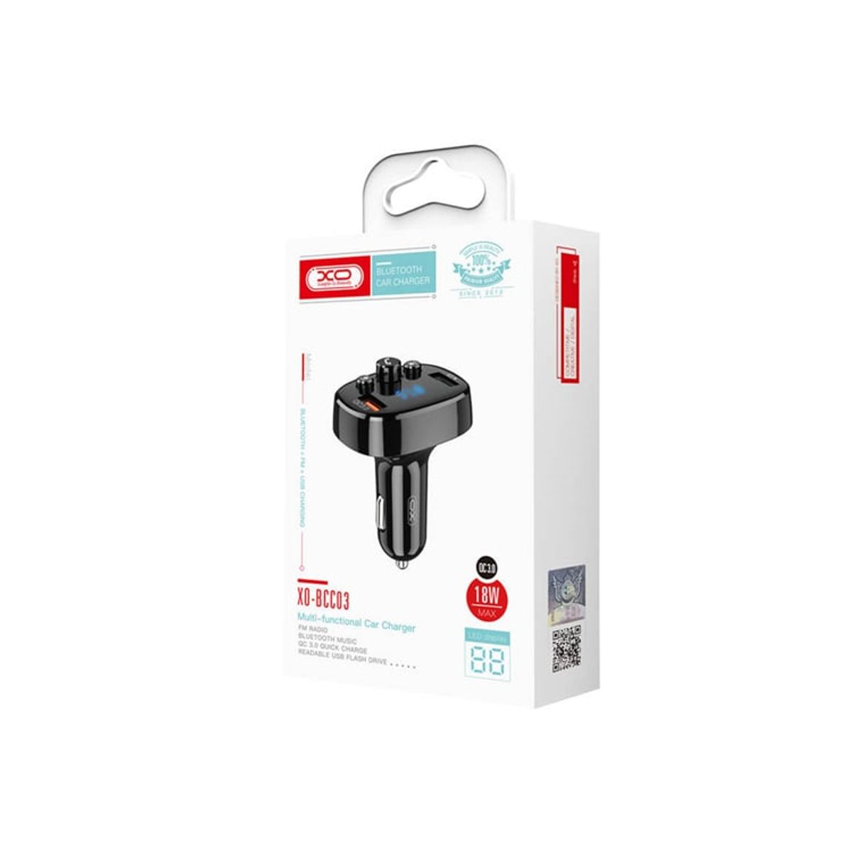 XO SIMPLE IS BEAUTY - CARGADOR DE COCHE BLUETOOTH XO BCC03 CON REPRODUCTOR FM/MP3 - NEGRO