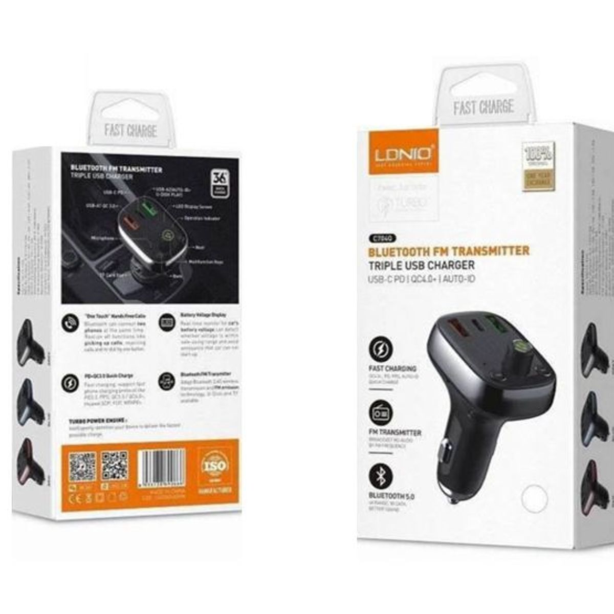 LDNIO - CARGADOR DE AUTO 30W BLUETOOTH RADIO FM M SD MP3 LDNIO C704Q