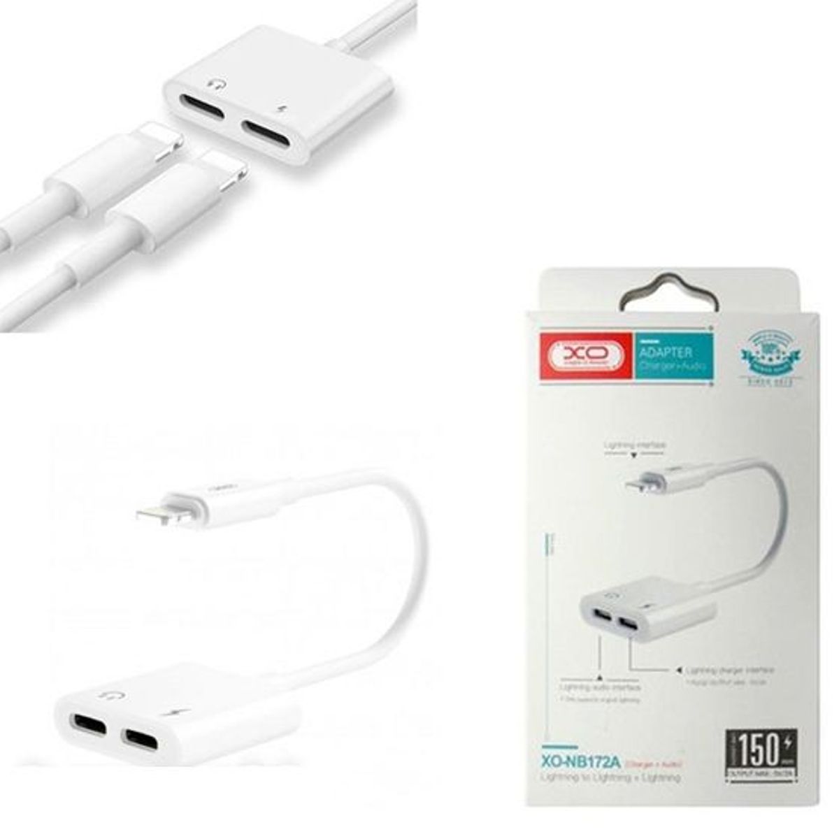 XO SIMPLE IS BEAUTY - CABLE ADAPTADOR DE CARGA DE AUDIO LIGHTNING Y DUAL LIGHTNING XO NBR172A