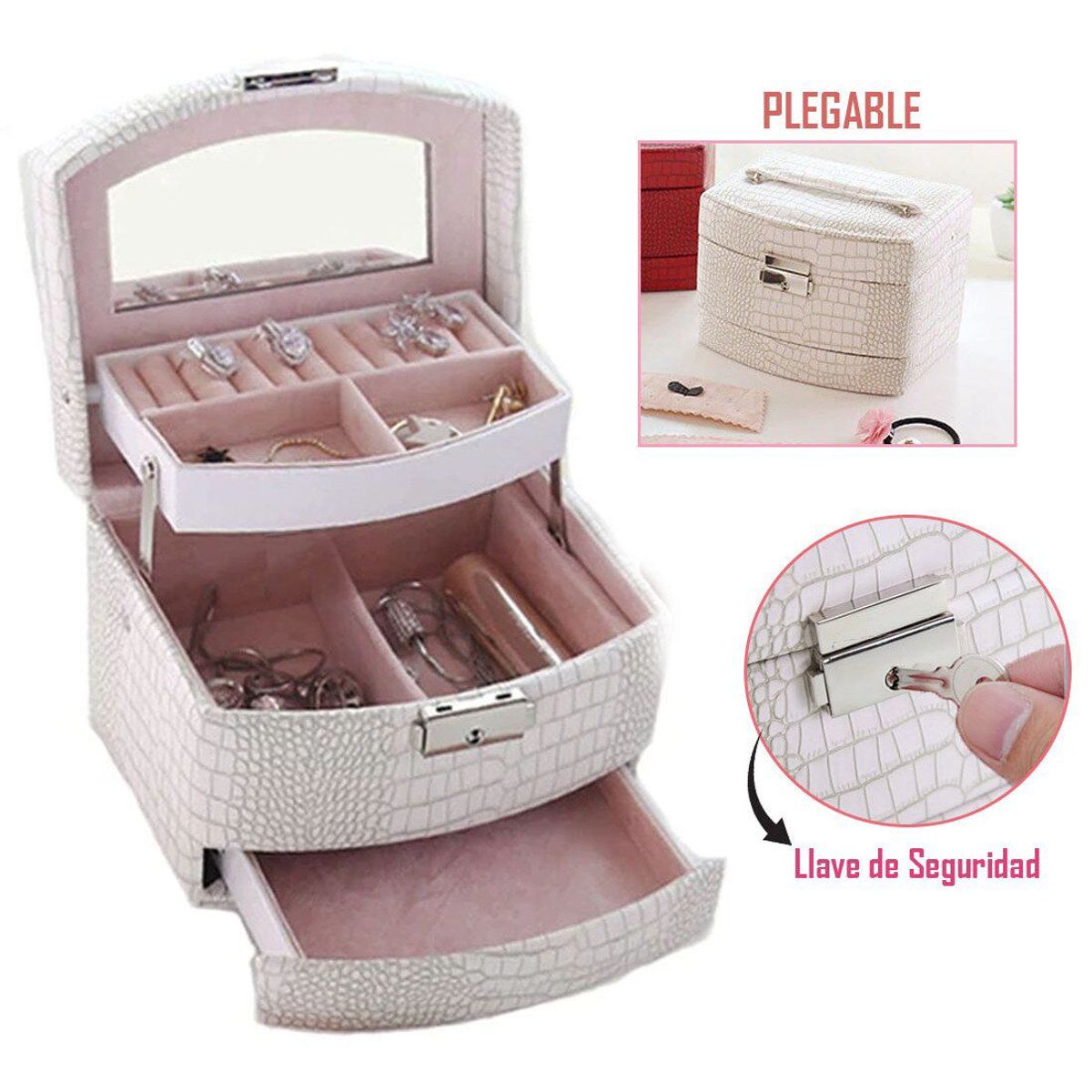 SM - Organizador de Joyas 3 Niveles Pequeño con LLave