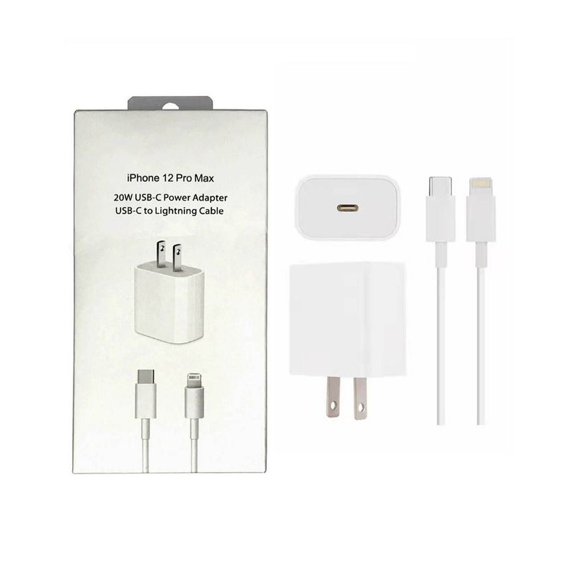 GENERICO - CARGADOR IPHONE 20W CUBO  USB C A LIGHTNING NUEVO - CAJA