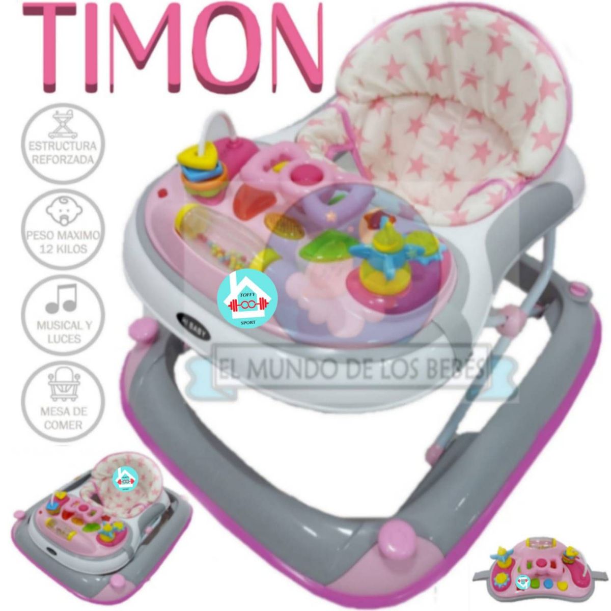 HI BABY - Andador Musical Bluetooth 3 Niveles TIMON ROSA
