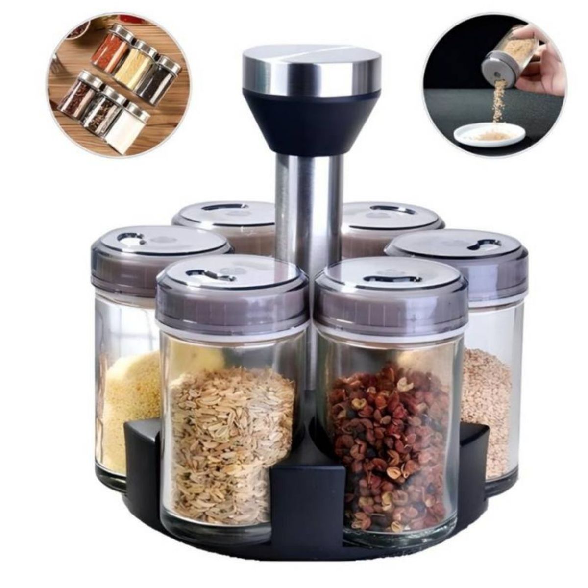 OEM - Condimentero Giratorio Con 6 Frascos Vidrio