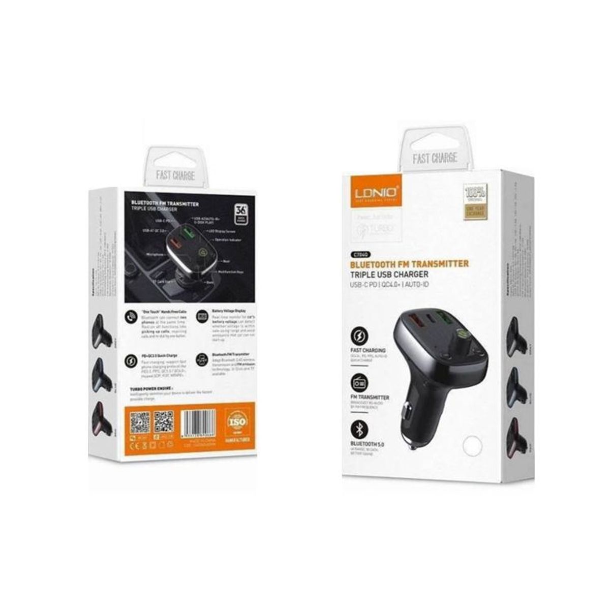 LDNIO - Cargador De Auto 30w Bluetooth Radio Fm M Sd Mp3 Ldnio C704Q