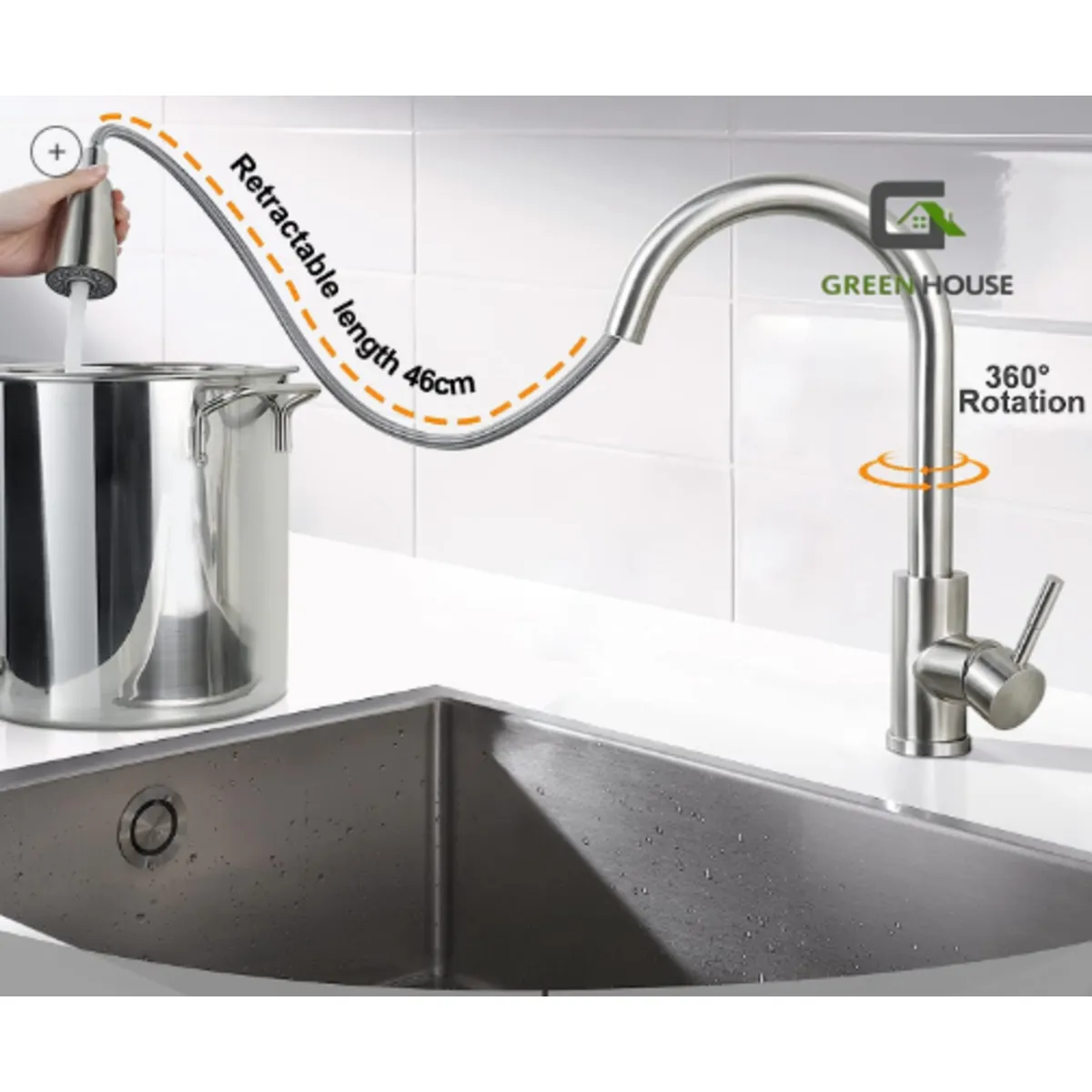 GREEN HOUSE - MEZCLADORA DE COCINA MONOCOMANDO EXTRAIBLE