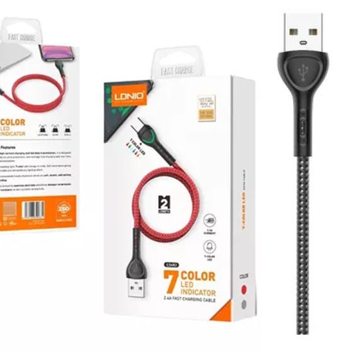 LDNIO - Cable LDNIO LS482 Tipo V8 Micro 7 Color Led 2m