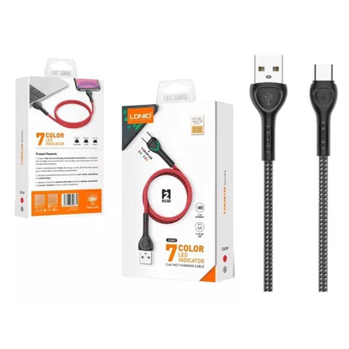 LDNIO - Cable LDNIO LS482 Tipo V8 Micro 7 Color Led 2m