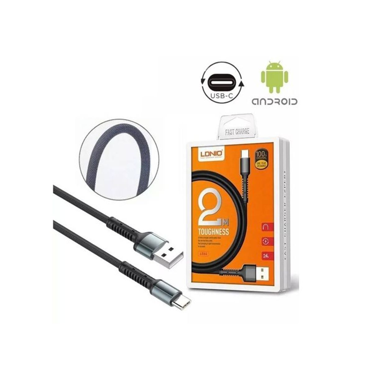 LDNIO - Cable LDNIO LS64 Usb Tipo-C Nylon Rápida 2.4a 2 Metros