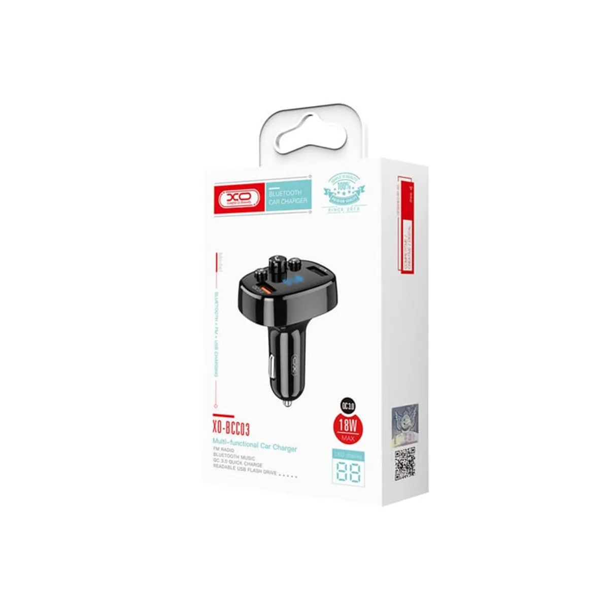 XO SIMPLE IS BEAUTY - Cargador De Coche Bluetooth XO BCC03 Con Reproductor Fm/Mp3 - Negro