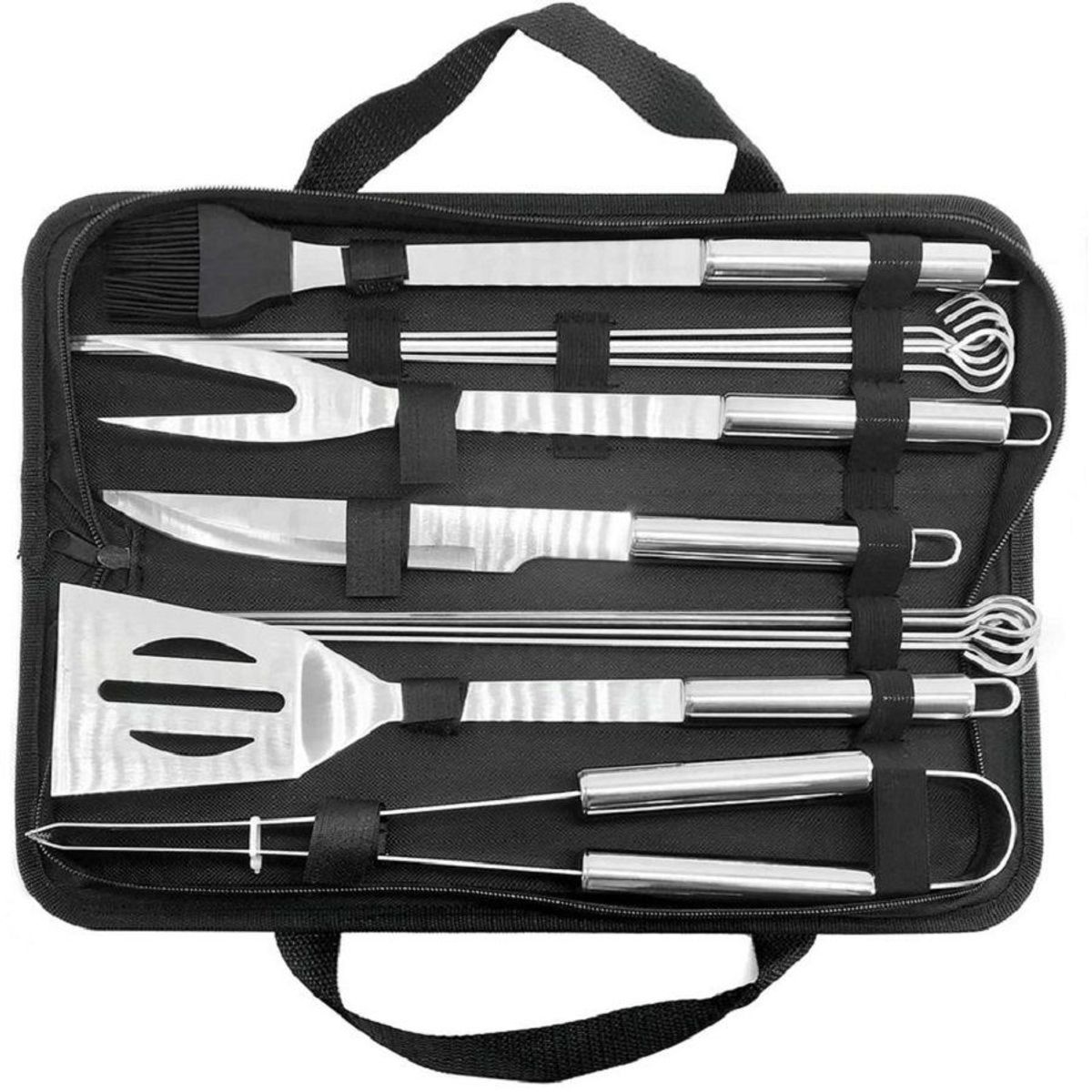 GENERICO - Set de 5 Utensilios Parrilleros Acero Inoxidable con Estuche