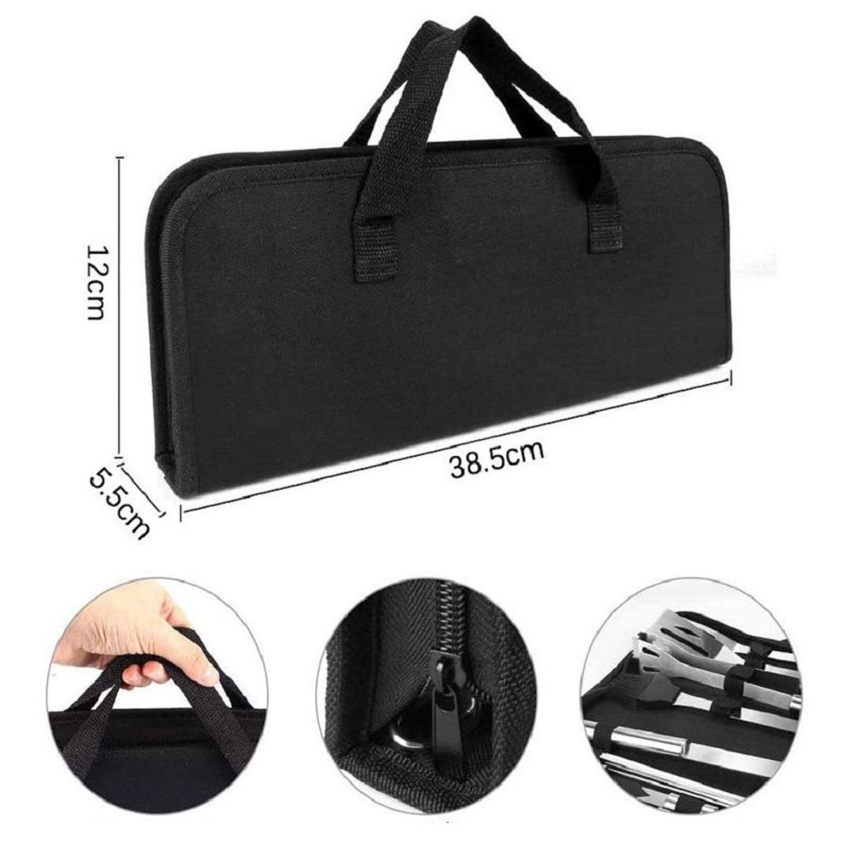 GENERICO - Set de 5 Utensilios Parrilleros Acero Inoxidable con Estuche