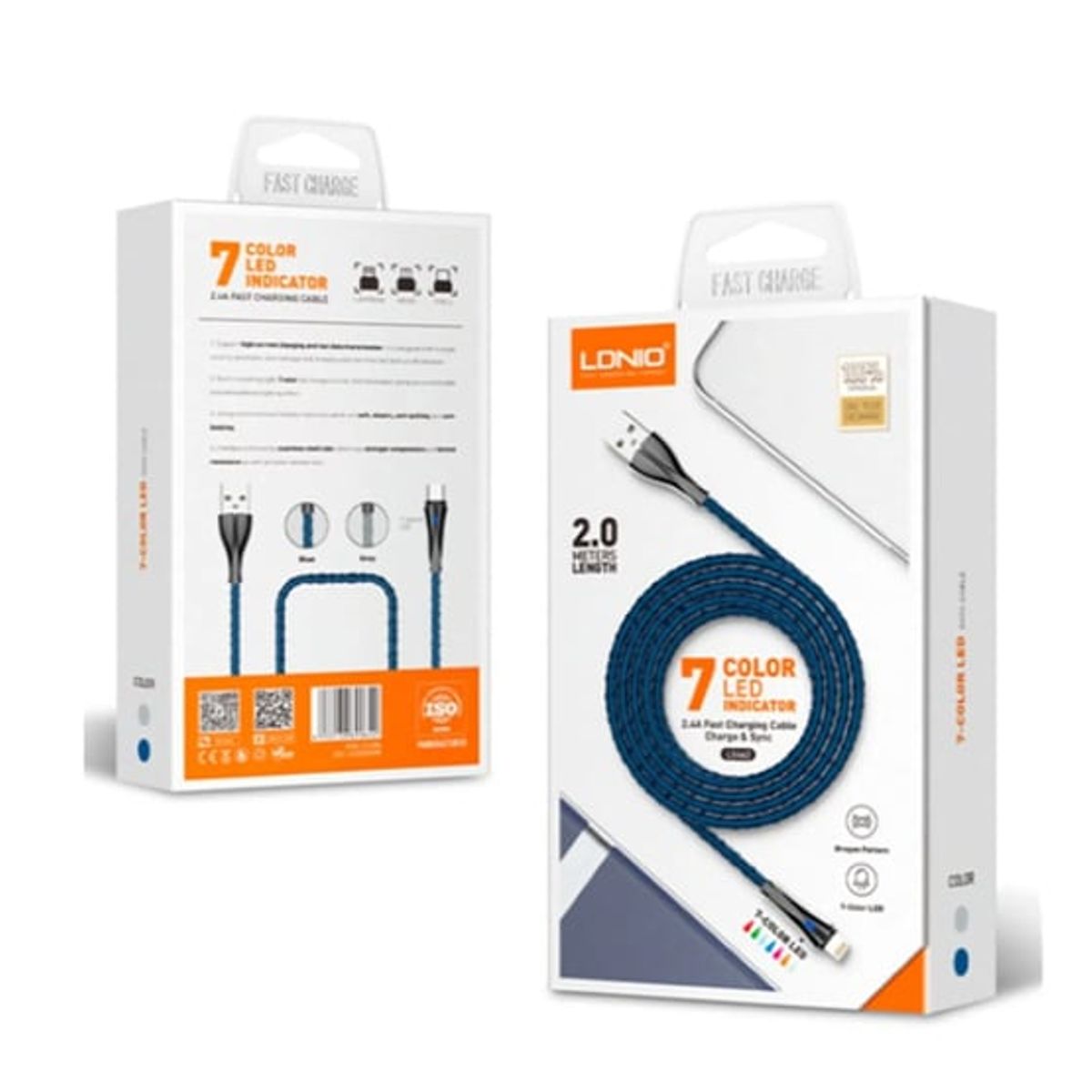 LDNIO - Cable LDNIO LS462 7 Color Led Indicador 2.4a Tipo C 2m Azul