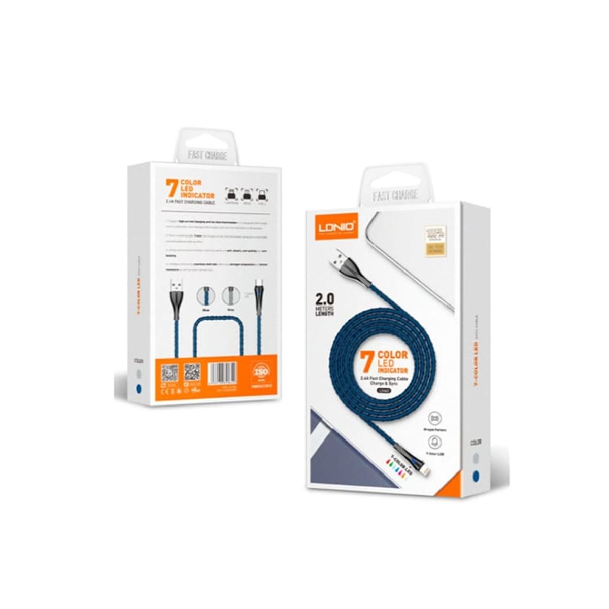 LDNIO - Cable LDNIO LS462 7 Color Led Indicador 2.4a Tipo C 2m Azul