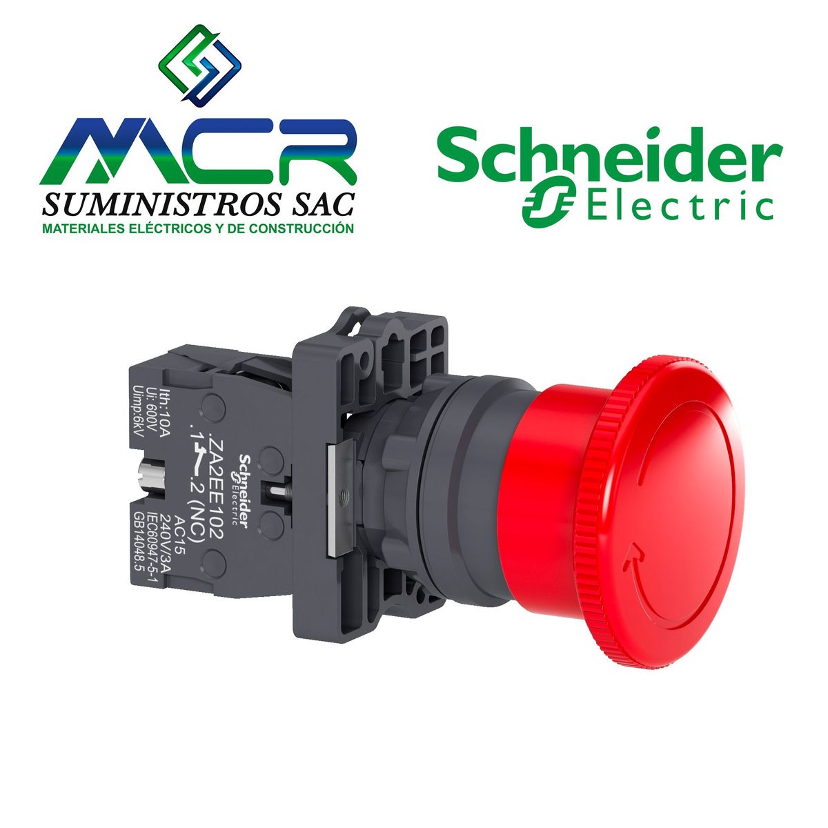 SCHNEIDER ELECTRIC - PULSADOR PARADA DE EMERGENCIA PLASTICO 22mm 2NC Schneider