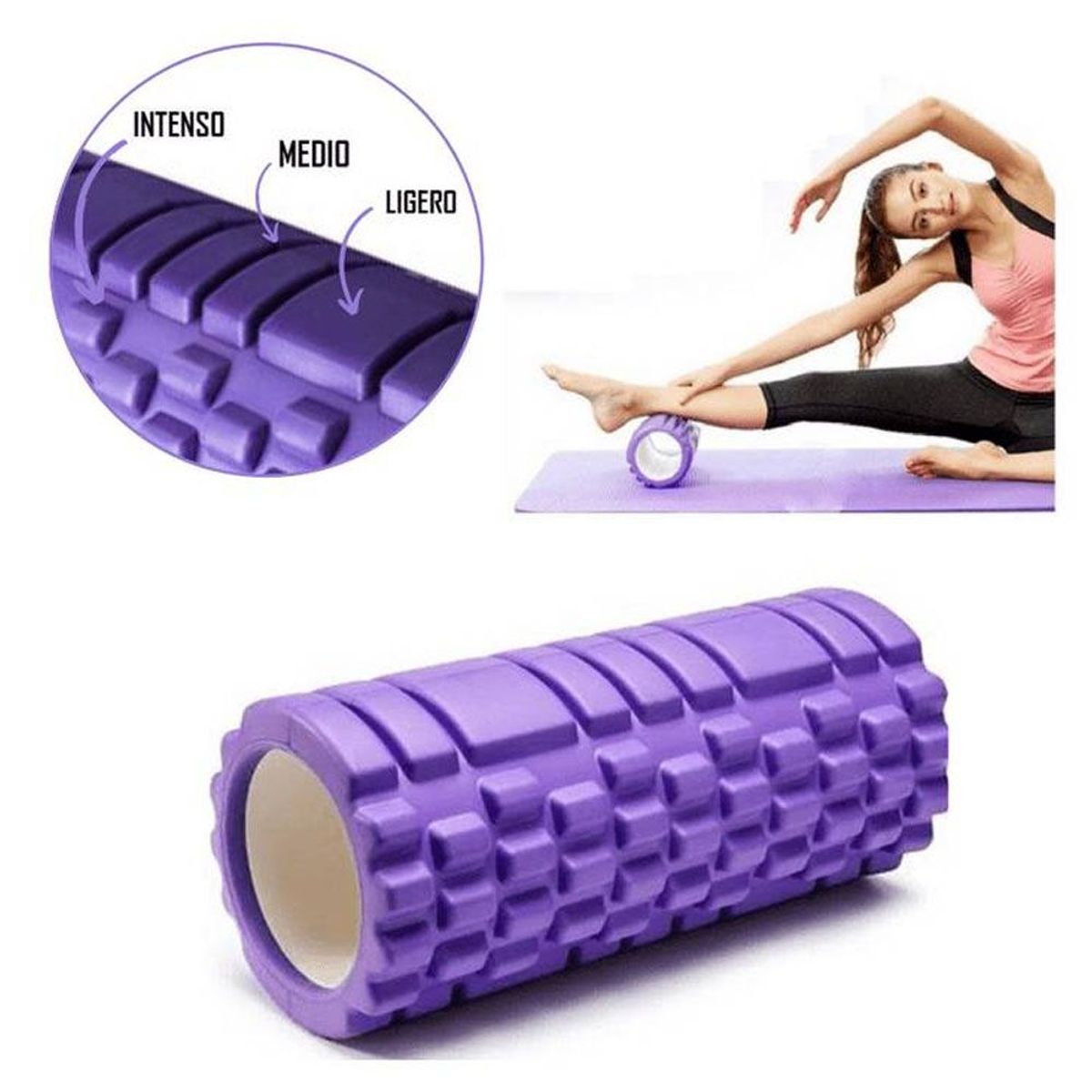 GENERICO - Foam Roller 35cm Rodillo de Espuma para Masaje Morado
