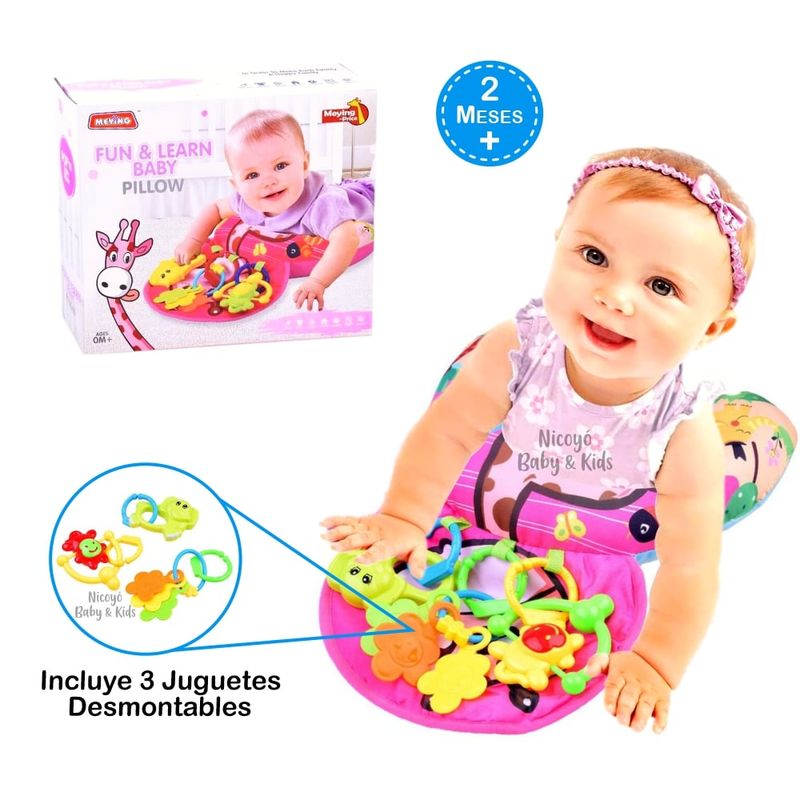 MEYING - Almohada Cojín para el Tummy Time de Bebés - JIRAFITA ROSADA