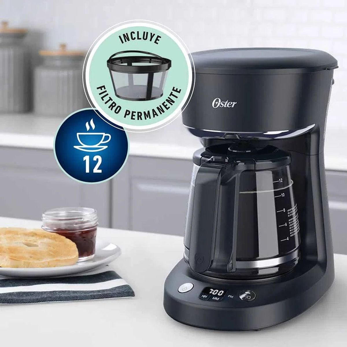 OSTER - Cafetera programable Oster de 12 tazas con auto apagado BVSTDCP12B