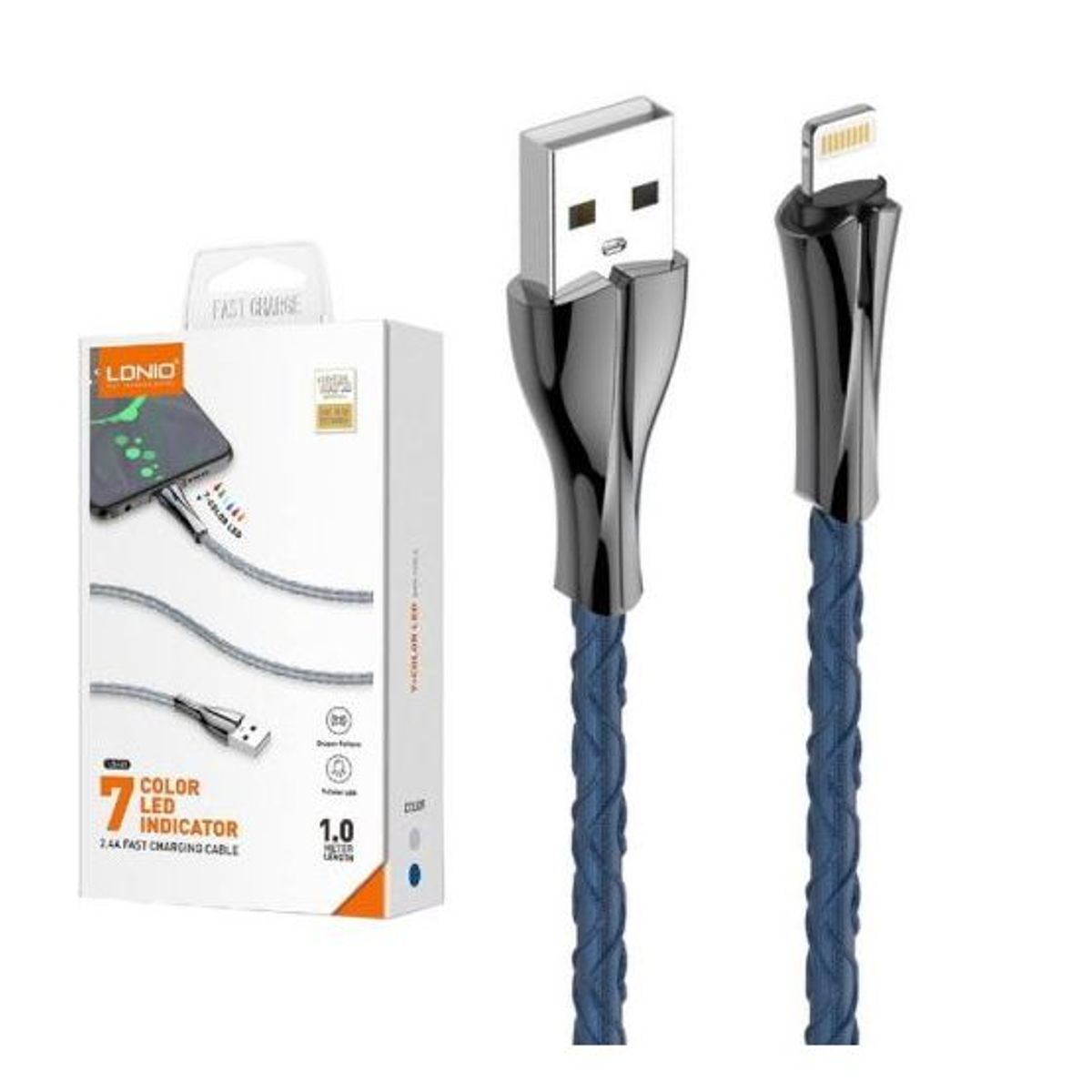 LDNIO - Cable LDNIO LS462 7 Color Led Indicador 2.4a Lightning 2m Azul