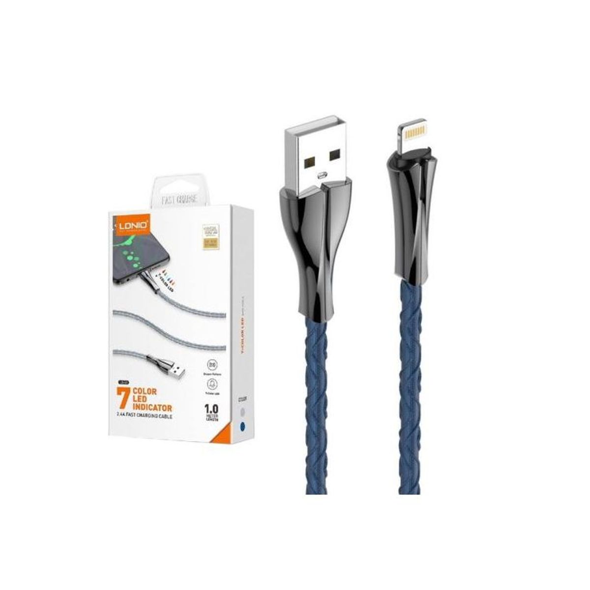 LDNIO - Cable LDNIO LS462 7 Color Led Indicador 2.4a Lightning 2m Azul