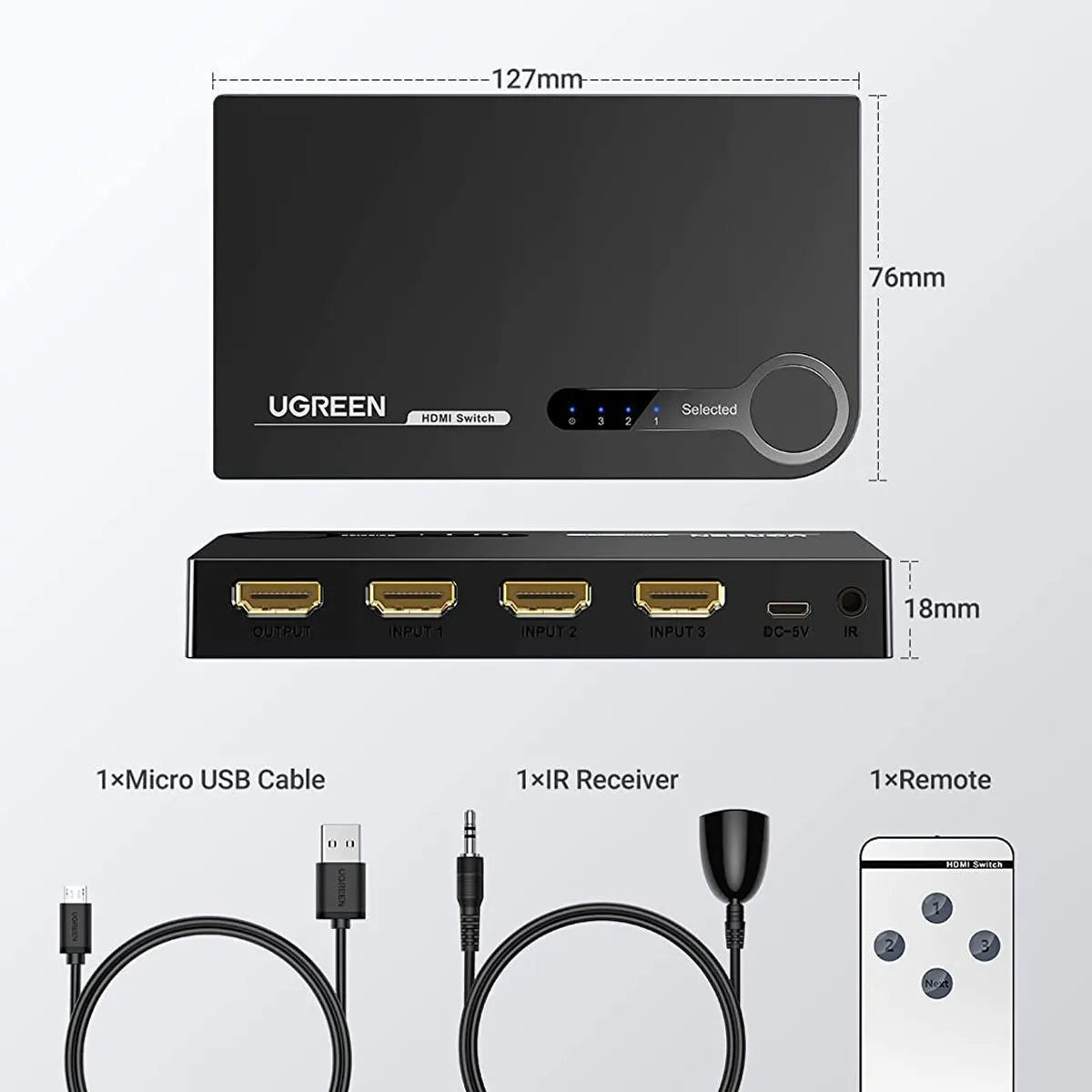 UGREEN - Switch Hdmi Ugreen Inalámbrico 1x3 4k 60hz Con Control 40234