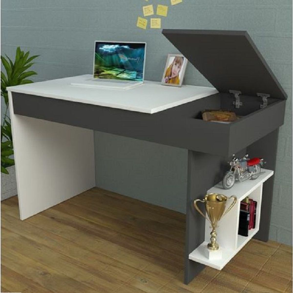 STARHOME - ESCRITORIO STARHOME ALGER CON SECCIONES  BLANCO Y PLOMO