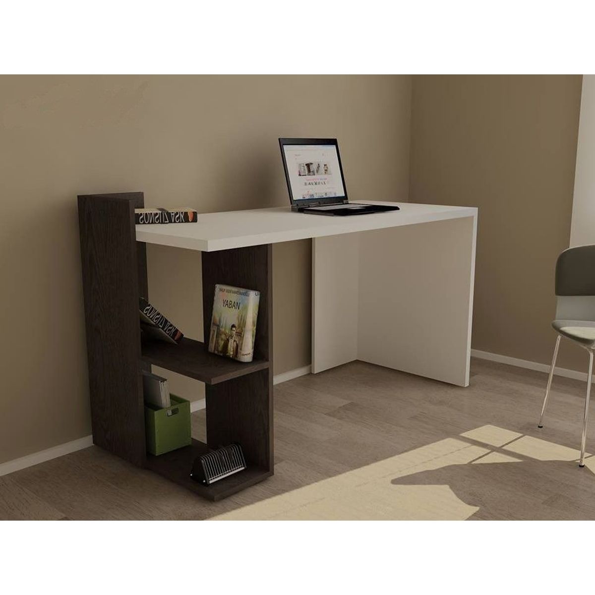 STARHOME - ESCRITORIO STARHOME CON SECCIONES MAFISTIC BLANCO Y WENGE