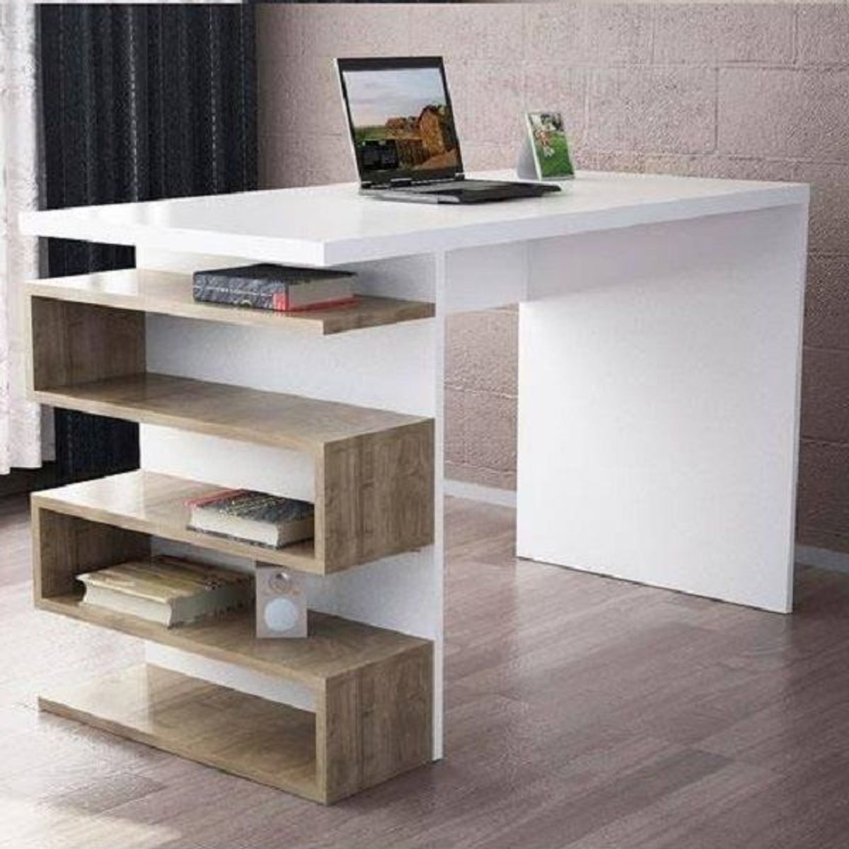 STARHOME - ESCRITORIO STARHOME SNAKE BLANCO Y ROBLE