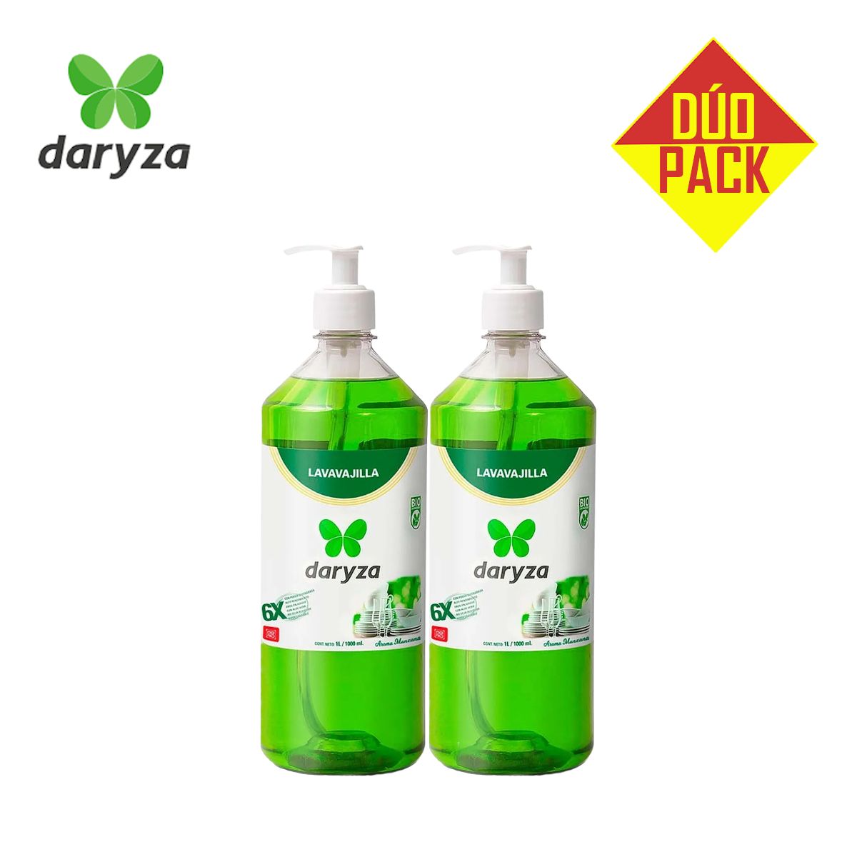 DARYZA - Lavavajilla líquido manzana 1 litro DARYZA. DÚO PACK