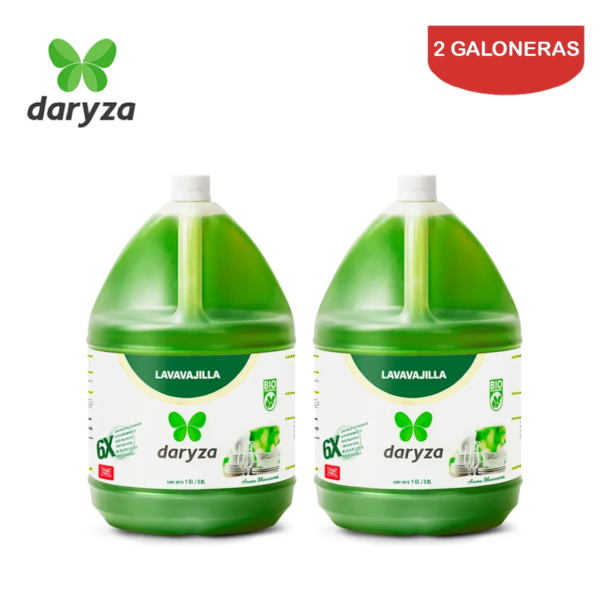 DARYZA - Lavavajilla líquido manzana galón DARYZA. Pack 2 galoneras