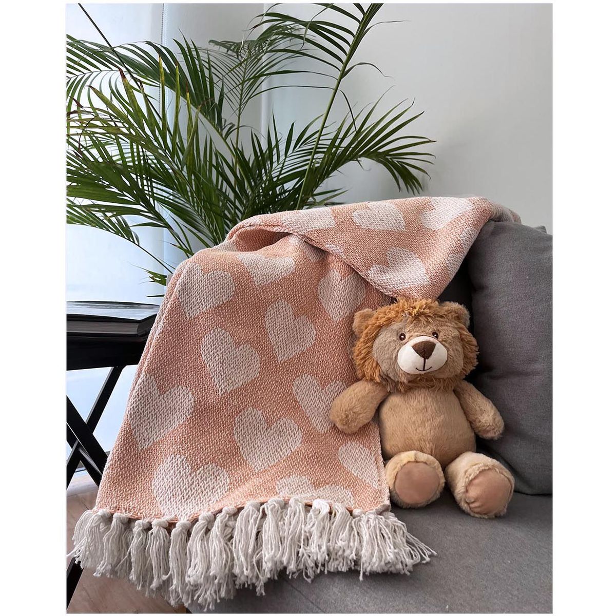 EL TWIST HOME - Manta Tejida Multiusos Corazones 130 x 170 cm