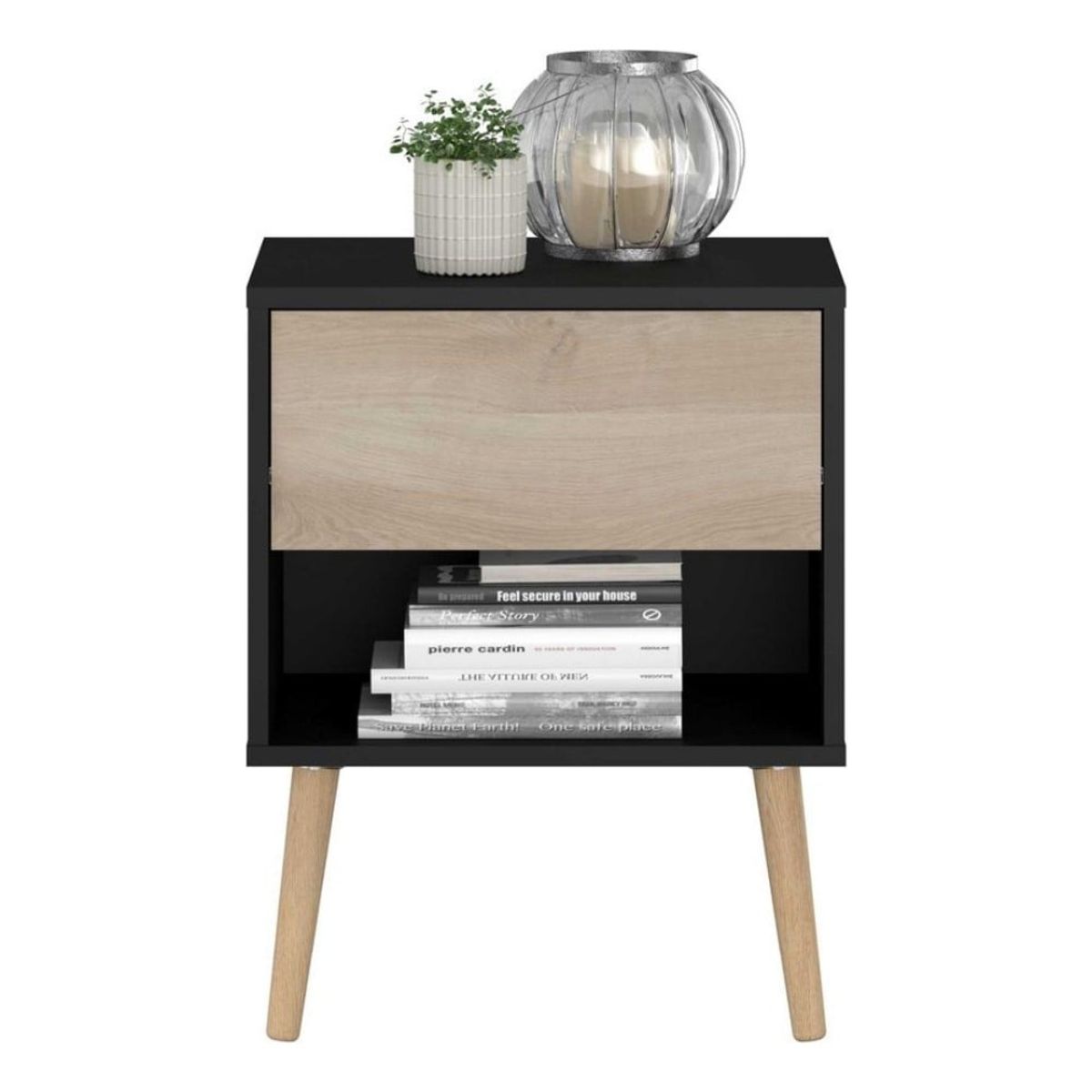 VENTITAS HOME - Velador Praga 1 Cajón Ventitas Home Color Negro y Duna