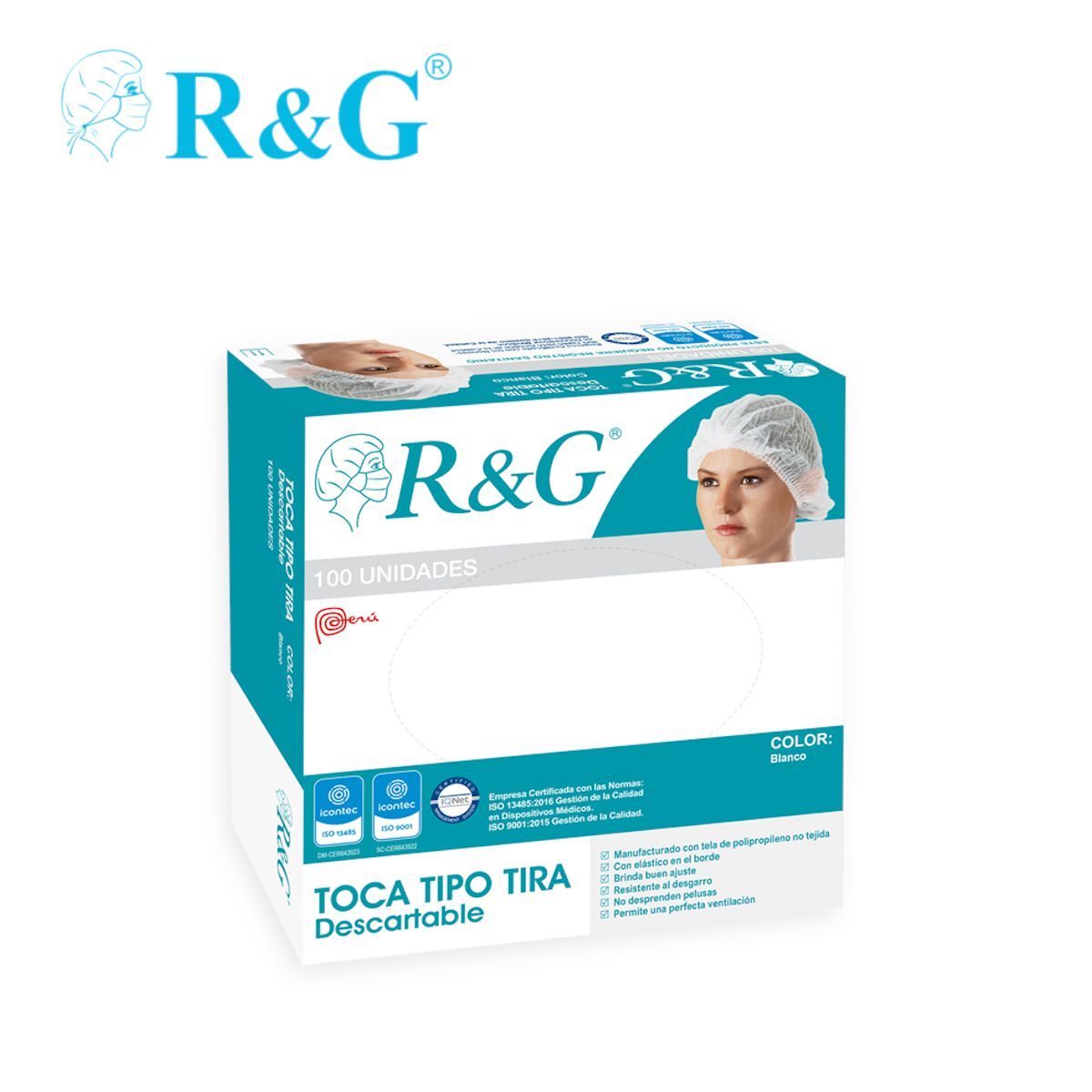 R&G - Toca tipo tira  cofia gorro blanco caja100und RG