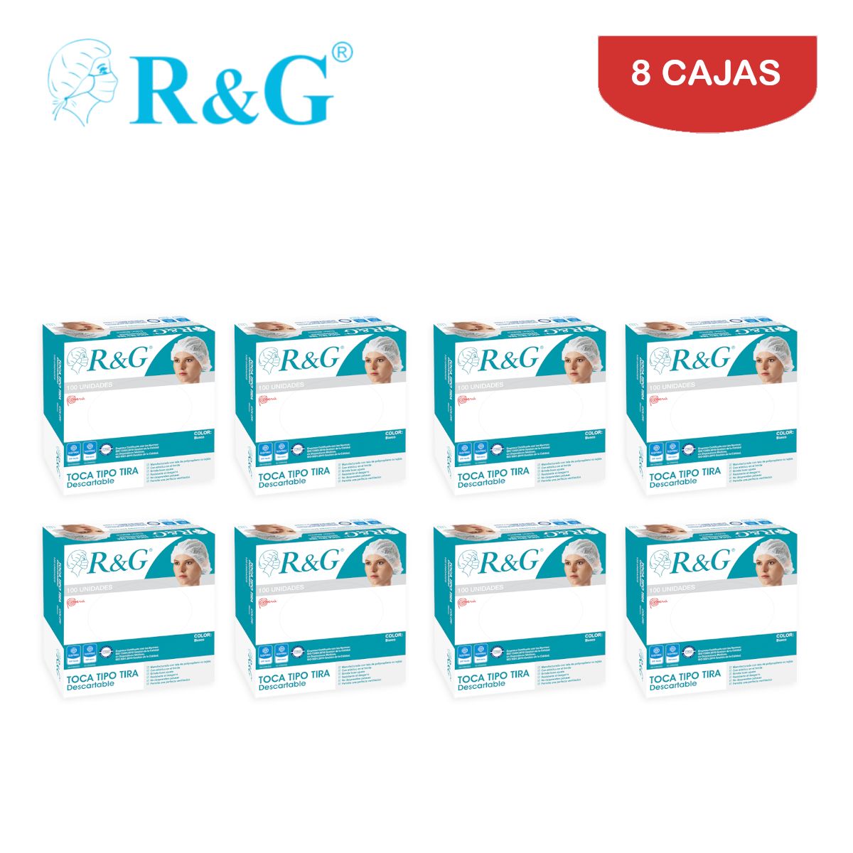 R&G - Toca tipo tira / cofia /gorro blanco caja*100und R&G. Pack 8 cajas