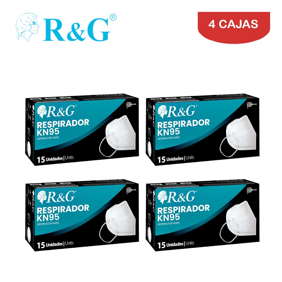 R&G - Respirador KN95 5 capas blanco caja*15und R&G. Pack 4 cajas