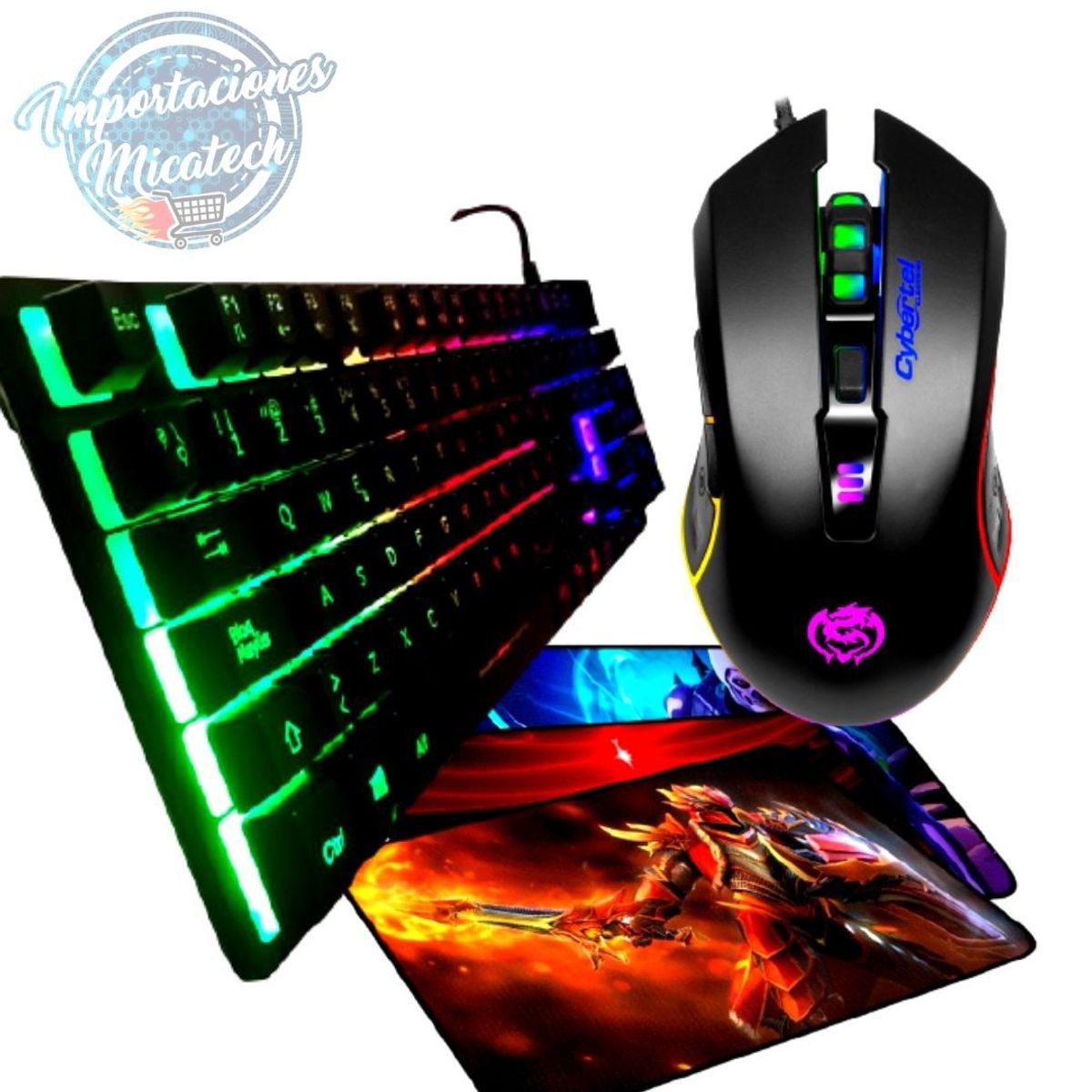 CYBERTEL - Kit Gamer 3 en 1: Teclado Micronics Semi Neon + Mouse Elektron + Pad