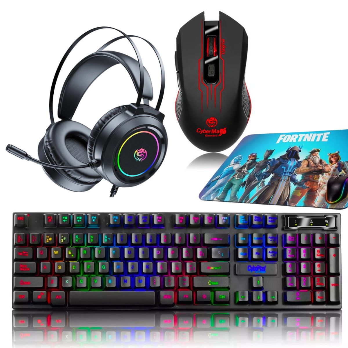 CYBERTEL - Kit Gamer 4 en 1: Audifono Gamer +Teclado Semimecánico +Mouse Element +Pad