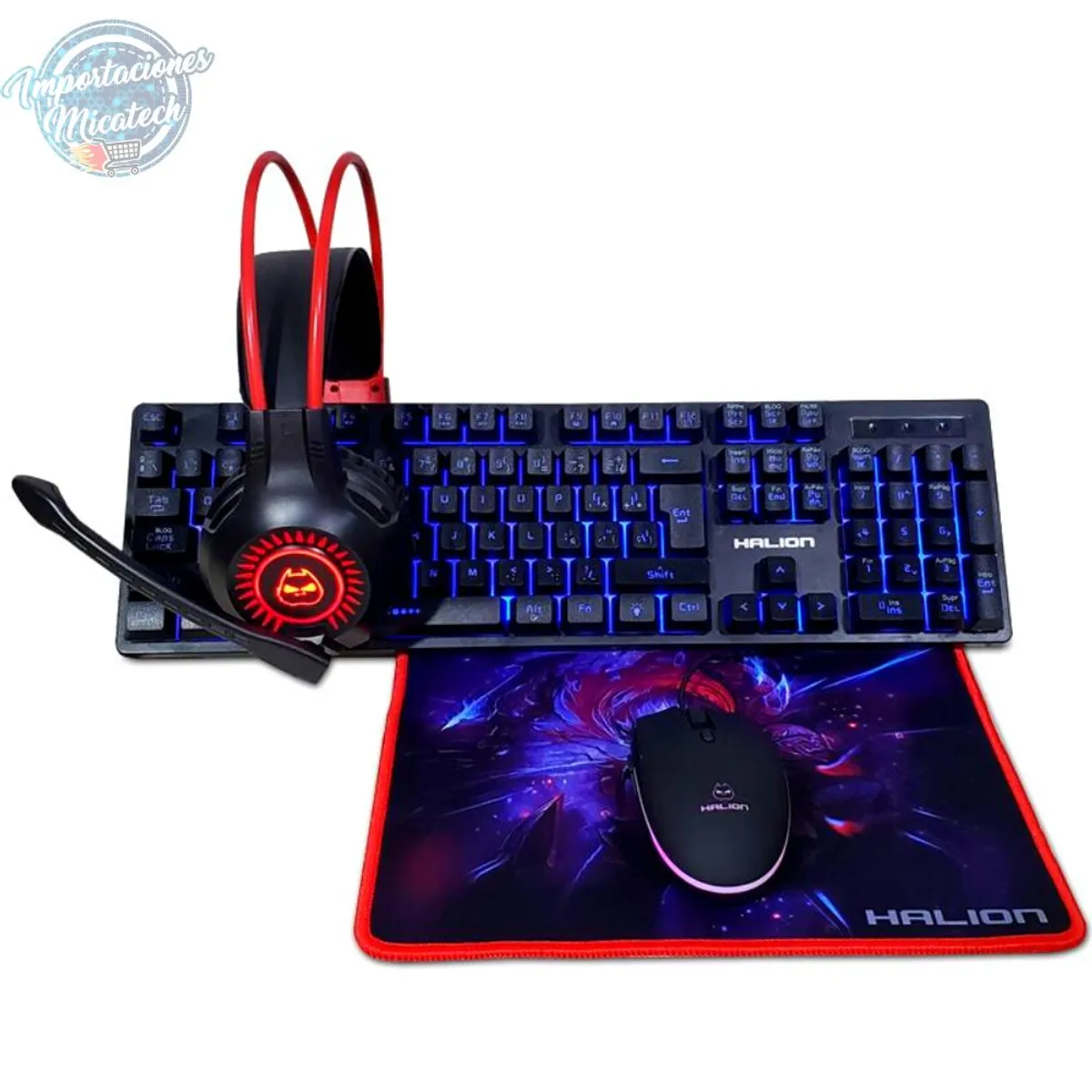 HALION - Kit Gamer Halion 4 en 1: Audífono+Teclado Semimecánico+ Mouse+ Pad
