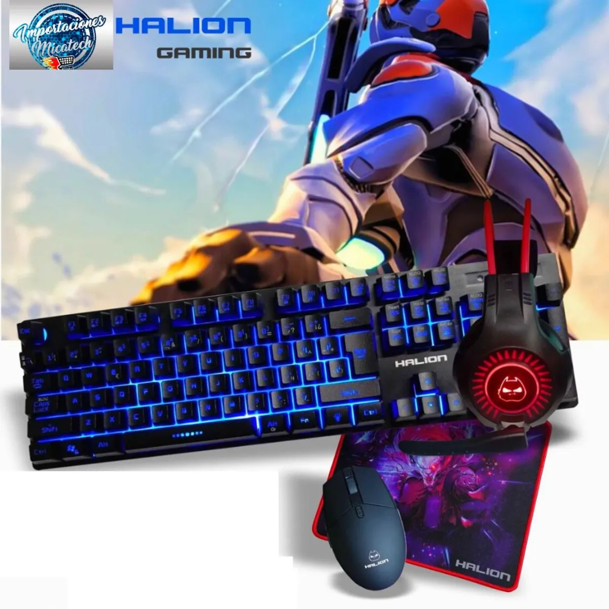HALION - Kit Gamer Halion 4 en 1: Audífono+Teclado Semimecánico+ Mouse+ Pad