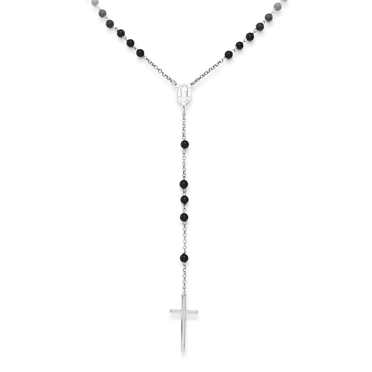 GENERICO - Collar Rosario Clásico de plata 925 y piedras Onix