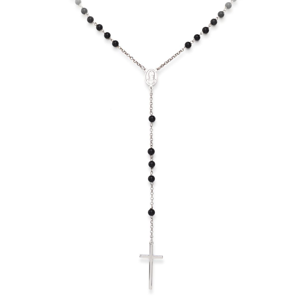 GENERICO - Collar Rosario Clásico de plata 925 y piedras Onix