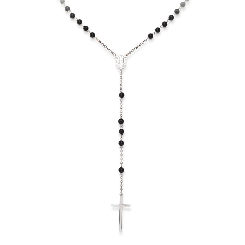 GENERICO - Collar Rosario Clásico de plata 925 y piedras Onix