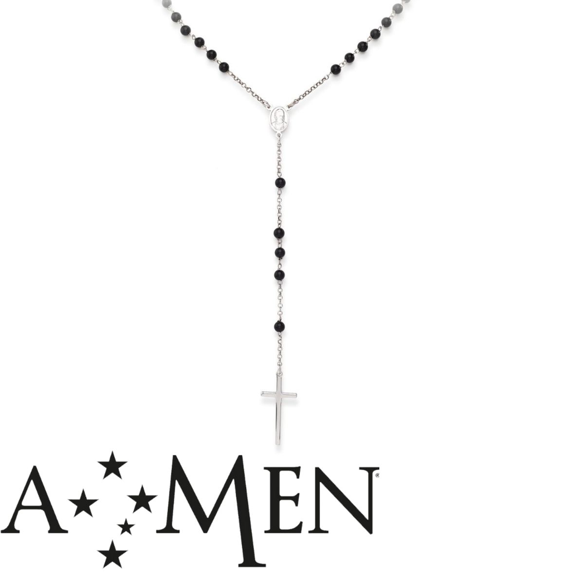 GENERICO - Collar Rosario Clásico de plata 925 y piedras Onix