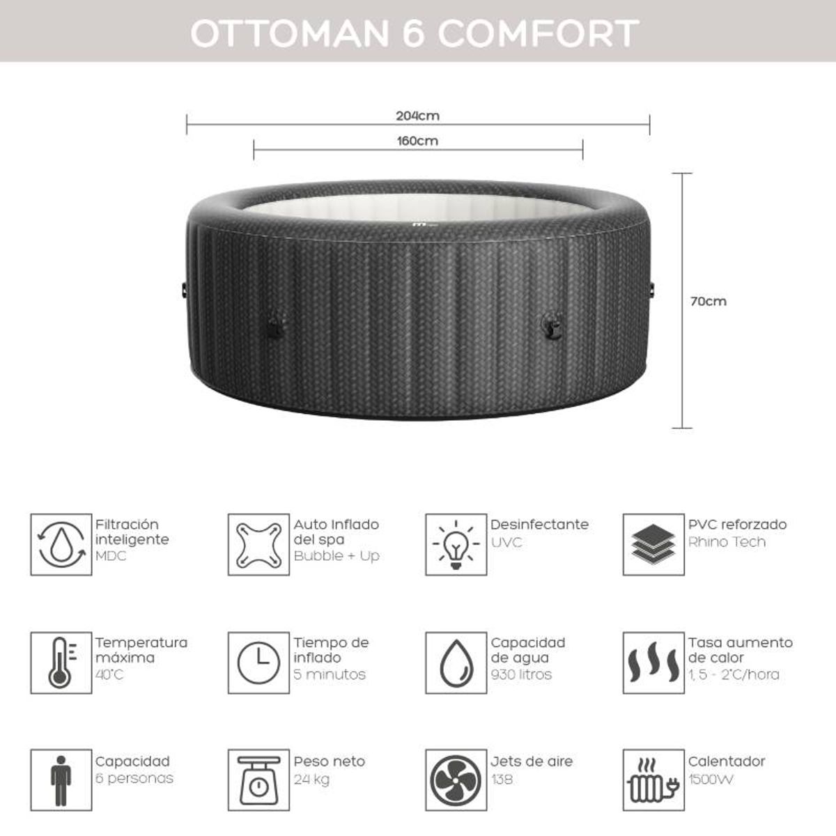 MSPA - Piscina Spa Inflable MSpa modelo Ottoman para 6 personas.