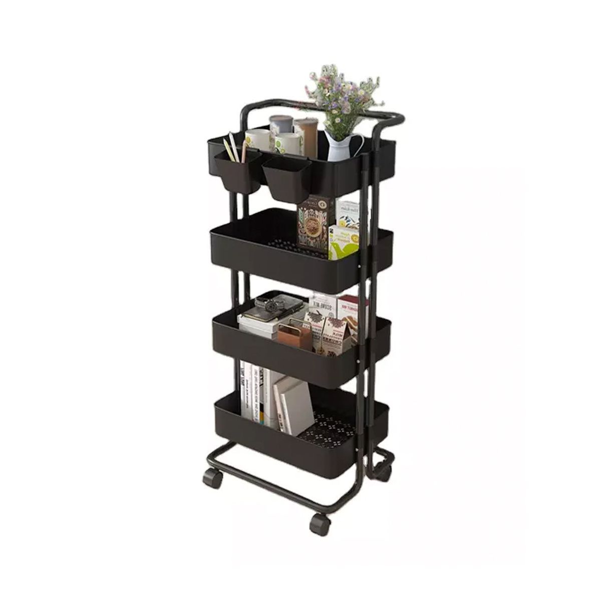 GRETAIL - Estante Organizador Carrito Cocina Comedor 4 Niveles Negro