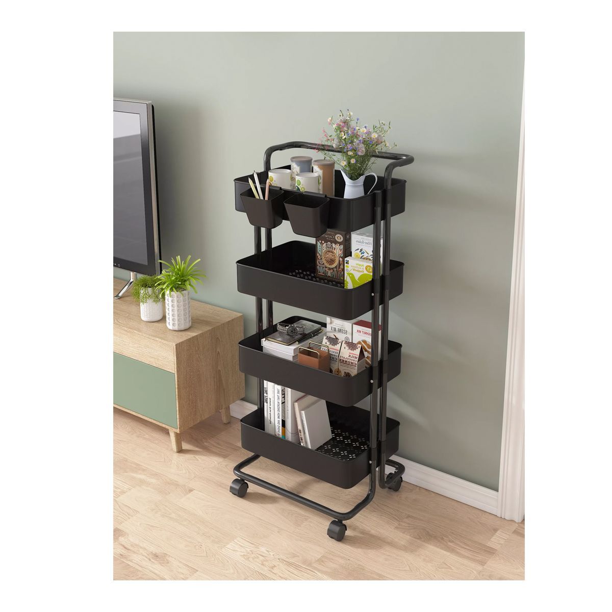 GRETAIL - Estante Organizador Carrito Cocina Comedor 4 Niveles Negro