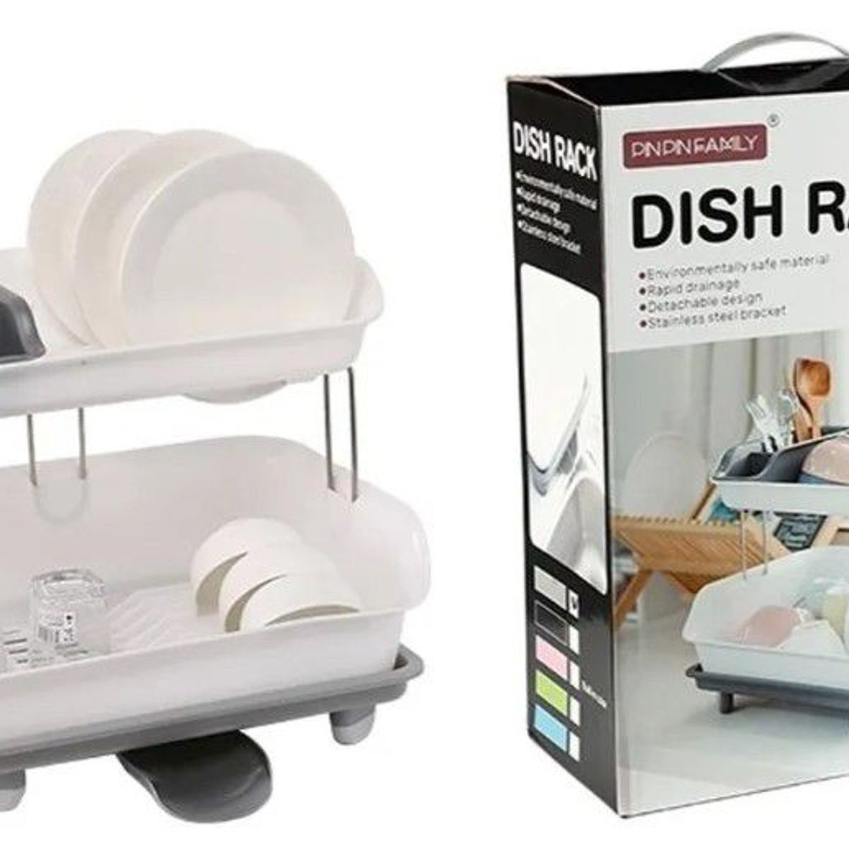 GENERICO - Escurridor de platos 2 niveles con drenaje  100% calidad GRIS