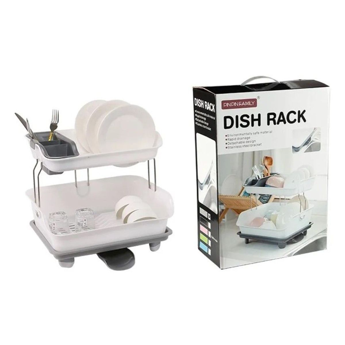 GENERICO - Escurridor de platos 2 niveles con drenaje  100% calidad GRIS