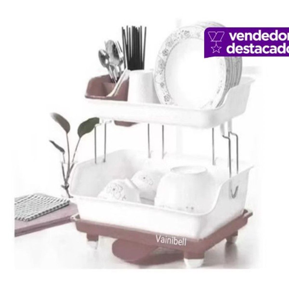 GENERICO - Escurridor de platos 2 niveles con drenaje  100% calidad MARRÓN